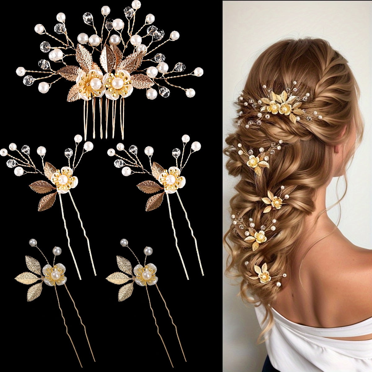 Bride Comb Pin 5 Pieces Wedding Hair Comb Bridal Hair Pins Crystal Pearl Hair ...