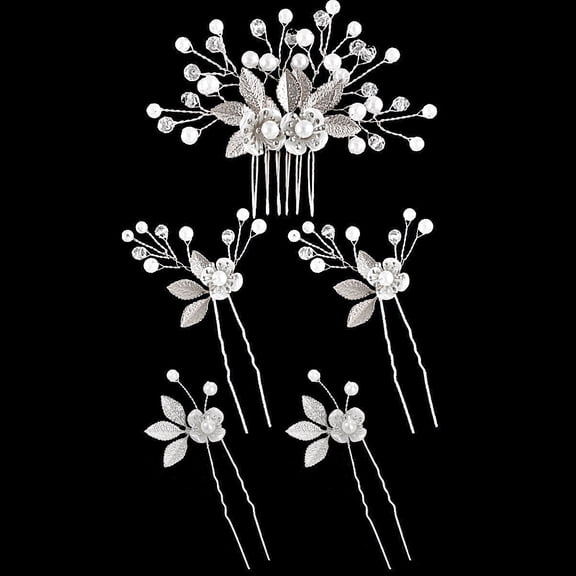 5 Pieces Wedding Hair Comb Bridal Hair Pins Crystal Pearl Hair Accessories Rhinestone Flower Hair Piece for Wedding Bride Women