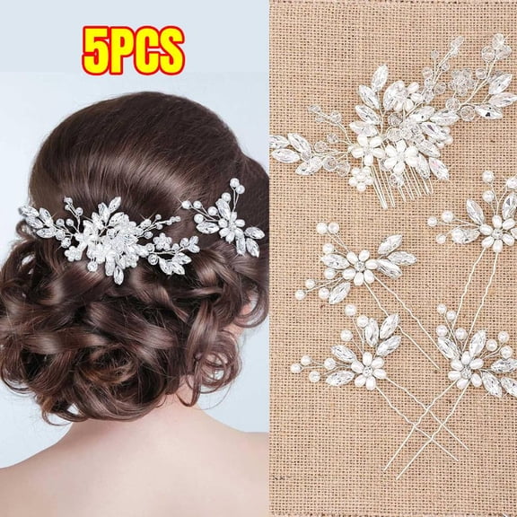 5 Pieces Wedding Hair Comb Bridal Pins Crystal Pearl Wedding Hair Accessories Rhinestone Flower Piece for Bride Bridesmaids