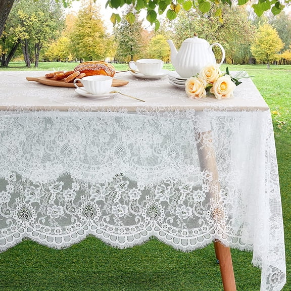 5 Pieces White Lace Tablecloth 60x120 Inches Classic Wedding Lace Tablecloths Overlay Party Table Cover for Bridal Shower Reception Table Decoration