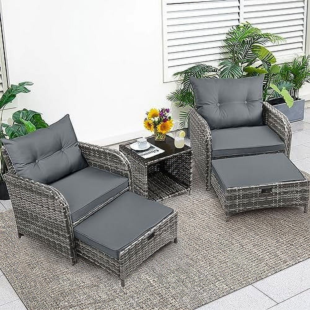 5 Pieces Wicker Outdoor Patio Chairs with Ottoman PE Wicker Rattan