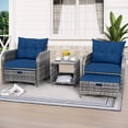 thumbnail image 1 of 5 Pieces Wicker Outdoor Patio Chairs Set with Ottoman, PE Rattan Patio Conversation Furniture Set Outdoor Furniture Set with Hidden Ottoman, Blue, 1 of 7