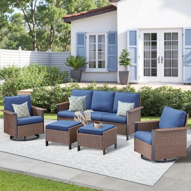 5 Pieces Wicker Patio Furniture Set 7-Seat Outdoor Conversation Set