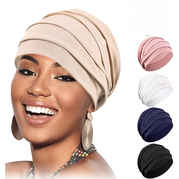 5 Pieces Women Turban Sleep Cap Skull Cap Slouchy Beanie Soft Bonnet Hat Women for Sleeping Hair Loss
