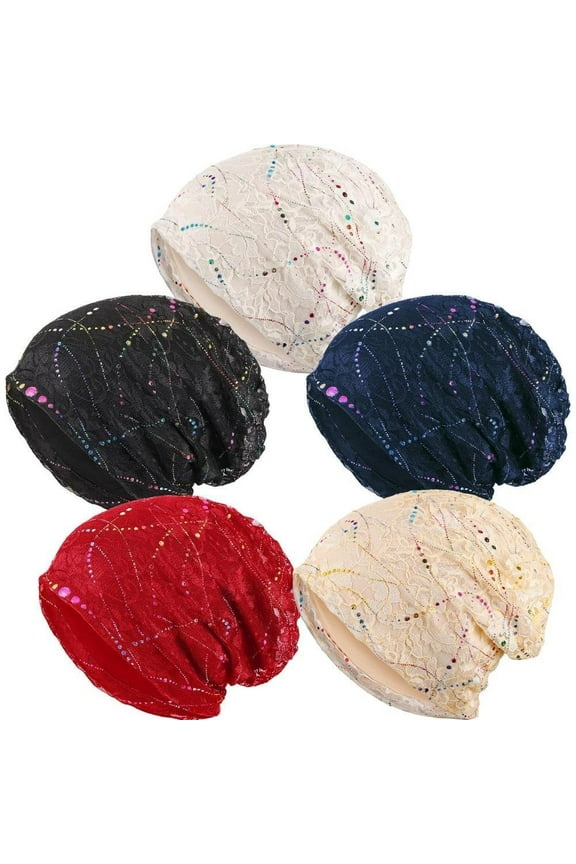 5 Pieces Women's Slouchy Beanie Chemo Hat Stretch Cancer Head Wraps Sleep Head Scarf for Cancer Patient Multicoloured