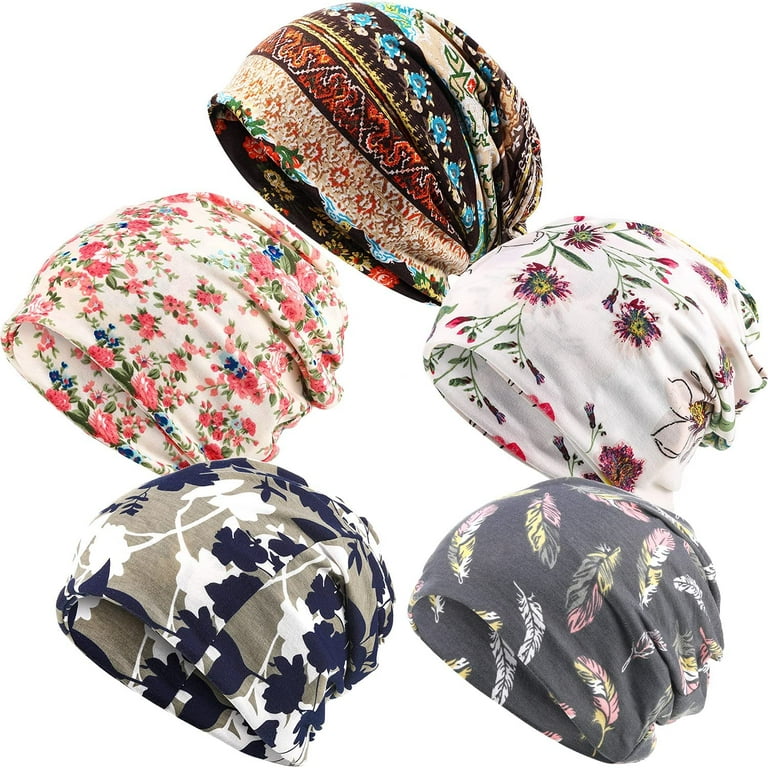 5 Pieces Women's Slouchy Beanie Hat Stretch Turban Hats Cancer Headwear Caps  Baggy Skull Sleep Scarf 