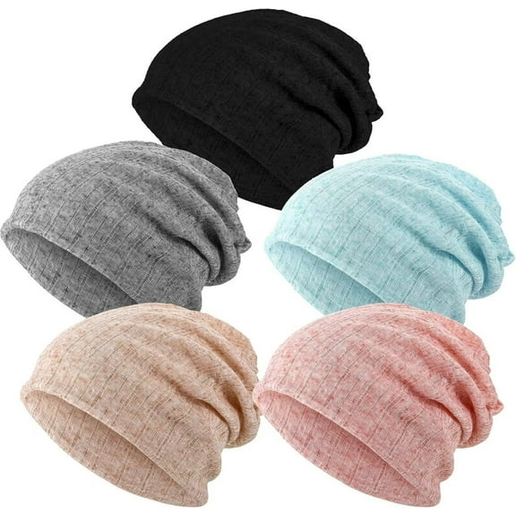 5 Pieces Women's Slouchy Beanie Hat Stretch Turban Hats Cancer Headwear Caps Baggy Skull Sleep Scarf