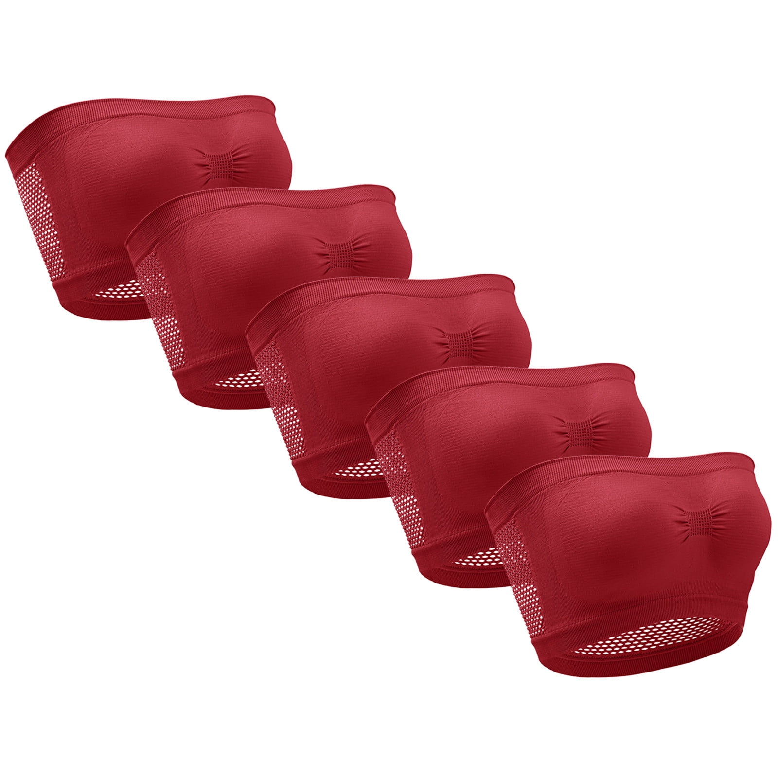 5 Pieces Womens Non Womens Bandeau Tops Padded Bandeau Sprots Bra Mesh Tube Top Strapless