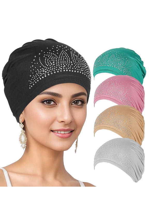 Women's Chemo Cap Head Scarf Head Wrap Du Rag Rhinestone Spandex Bandana 5 Pieces