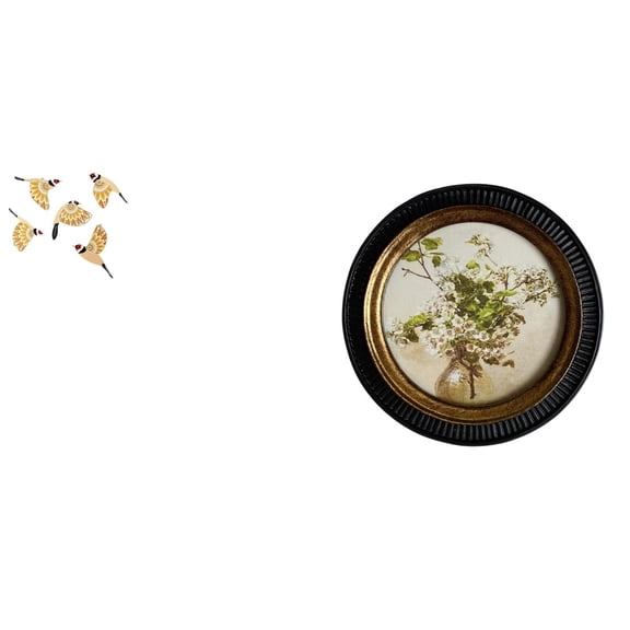 5 Pieces Wooden Bird Wall Art Round Picture Frame Resin Embossed Design for Home Office Decoration