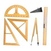 5 Pieces Wooden Drafting Tools Large Triangle Rulers Protractor Oversized Construction for Math Teachers Classrooms