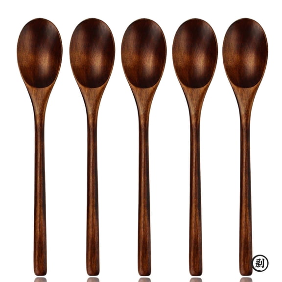 5 Pieces Wooden Spoon Soup Spoon and Fork Tableware Natural Ellipse Ladle Spoon Set Eco Friendly Products Spoons for Cooking
