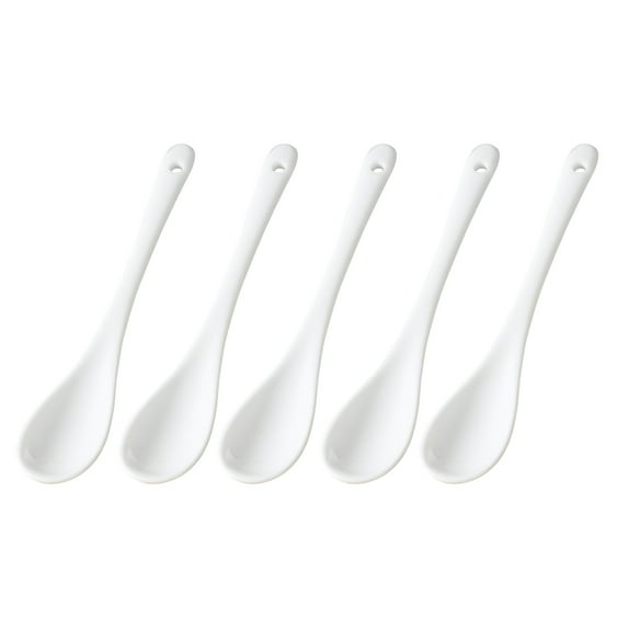 5 Pieces of 5.12-inch Bone China Spoons, Coffee Mixing Spoons, Creative Long Handled white Spoons, Soup Spoons, Seasoning Spoons