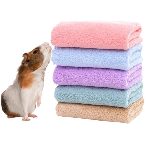 5 Pieces of Guinea Pigs Soft Blankets, Hamster Fleece Cage Liners, Small Animals Bedding Mats Bathe Towels (Small)