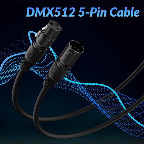 5 Pin DMX Cable 10FT (2-Pack), DMX512 XLR 5-Pin Male to Female Stage Light Cable, Premium Signal for Stage Lighting, Controller, Audio Equipment, Self-locking Connectors, 110 Nominal Impedance