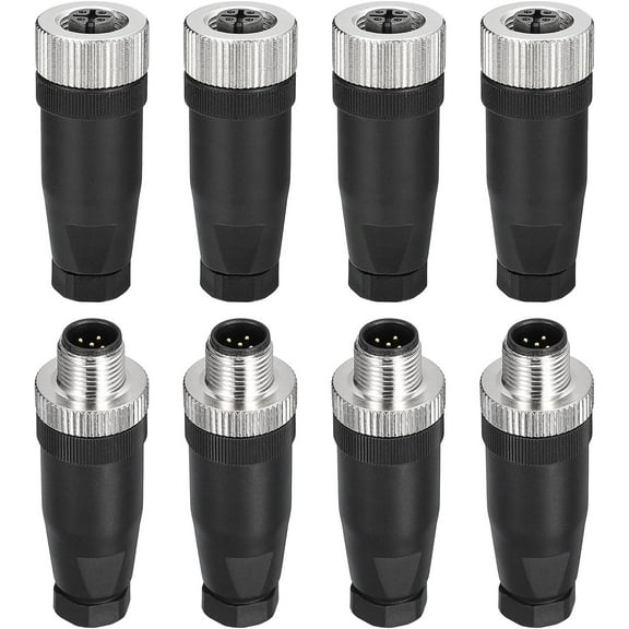 5 Pin M12 Male & Female Aviation Wire Connector, 4 Set Waterproof IP67 Circular Connector for Networks Instruments Computer