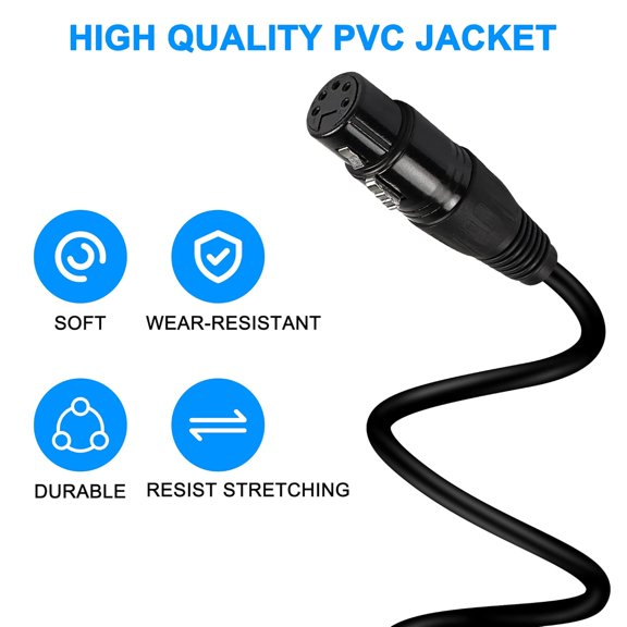 5 Pin XLR DMX Adapter Cable, XLR 5-Pin Male to Female Patch Cable Balanced Microphone Cable - Black, 1M
