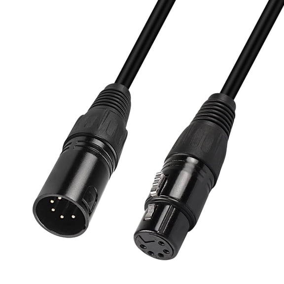 5 Pin XLR DMX Adapter Cable, XLR 5-Pin Male to Female Patch Cable Balanced Microphone Cable - Black, 1M