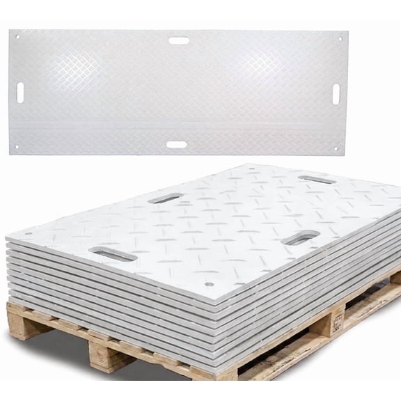 5 Pk 4' x 8' White Ground Protection Mats with Diamond Plated Tread Design - High Density Polyethylene Mat, Easily Supports 90 Ton Loads on Lawns, Dirt, and Any Other Areas