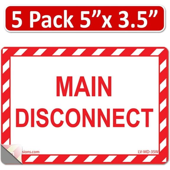 5-Pk 5" x 3.5" Main Disconnect Label Decal Sign Notice Emergency StickerVinyl EPA5AP Lock Out Shut