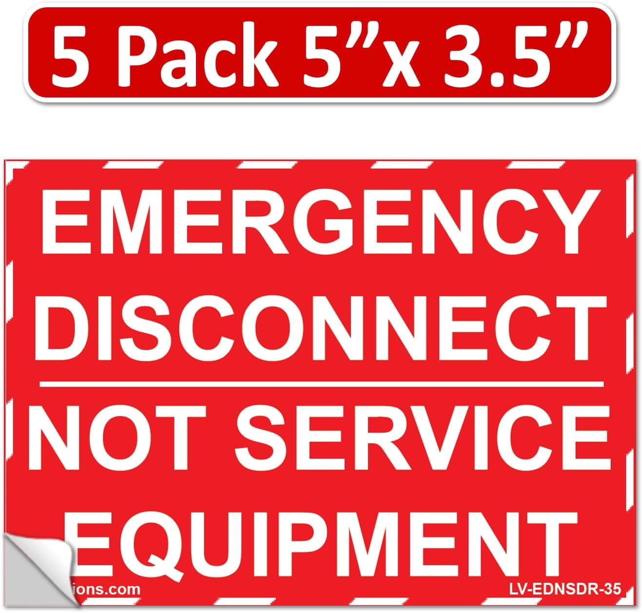 5-Pk 5"x 3.5" Red Emergency Disconnect NOT Service Equipment Label Sign Vinyl Elect NEC compliant