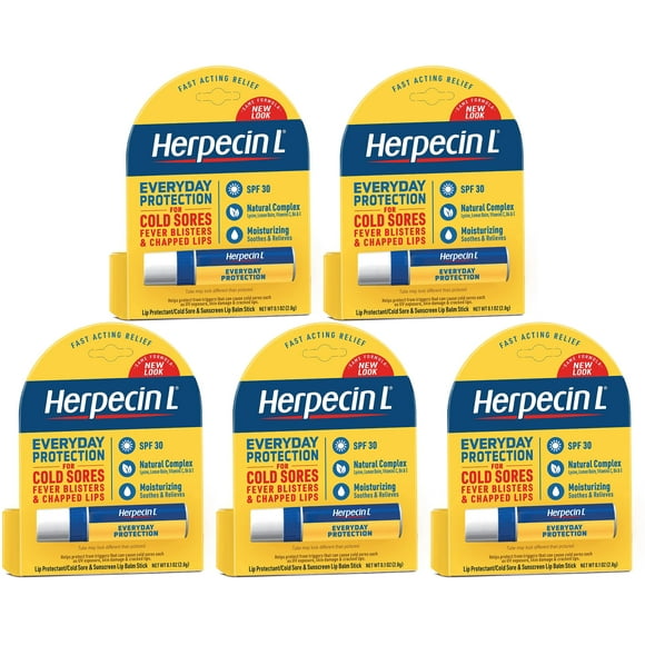 5 Pk Herpecin-L LIP BALM STICK SPF 30 Protectant Sunscreen cold sore .10oz Ea