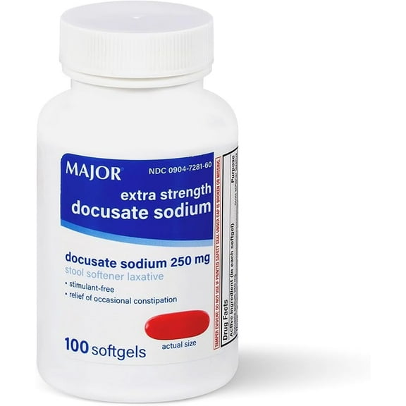 5 Pk Major Extra Strength Stool Softener Docusate Sodium 250mg 100 SoftGels Ea