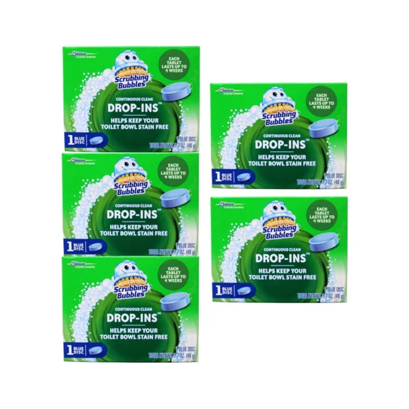 5 Pk Scrubbing Bubbles Continuous Clean Drop-Ins, Toilet Cleaner Tablets, 1 Disc