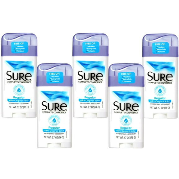 5 Pack - Sure Invisible Solid Anti-Perspirant and Deodorant Regular Original 2.7oz