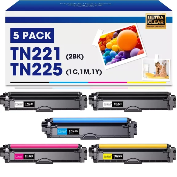 5 Pk TN221 BK TN225 Color Toner For Brother MFC-9130CW, MFC-9330CDW, MFC-9340CDW