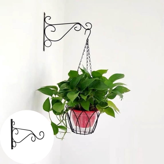 Under $5 Plant Hanger, Wall Mount Flower Pot Bracket, Decorative Scroll Metal Hanging Hook, Heavy Duty Indoor Outdoor Space Saving Plant Holder for Garden Home Fence,Black
