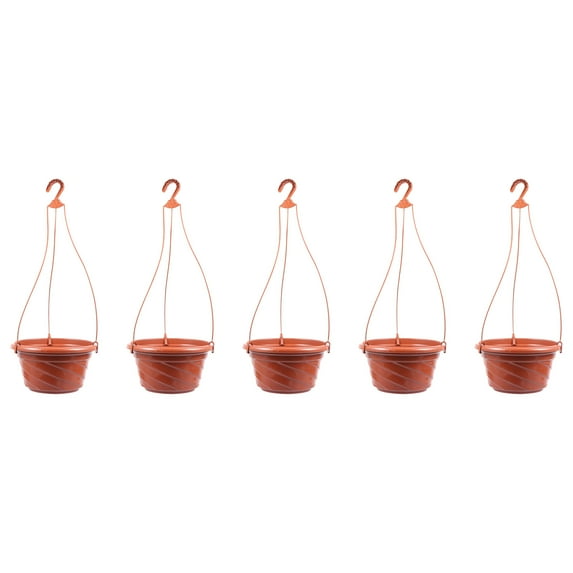 5 Plastic Swirl Hanging Baskets for Indoor/Outdoor Plants (Red)