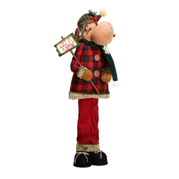 5' Plush Life Size Figure Christmas Holiday Home Decoration Standing Moose w/ Let It Snow Sign