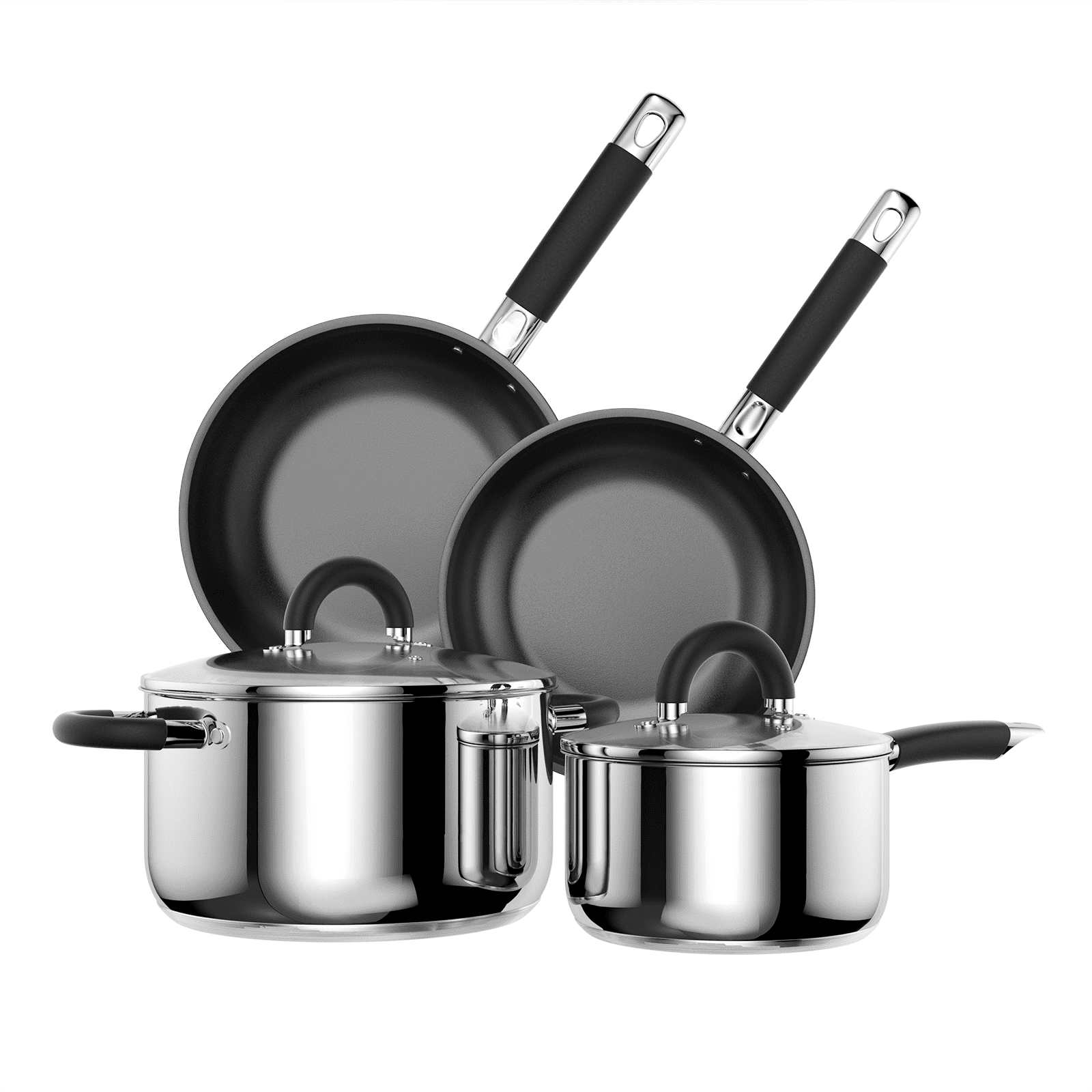 5 Ply Base Pots and Pans Set, 18/8 Stainless Steel Cookware Set of 6, Non Stick Frying Pans, Dishwasher Safe