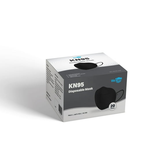 5-Ply Disposable Face Mask, Individually Wrapped - Jet Black (100 Pack) - WeCare