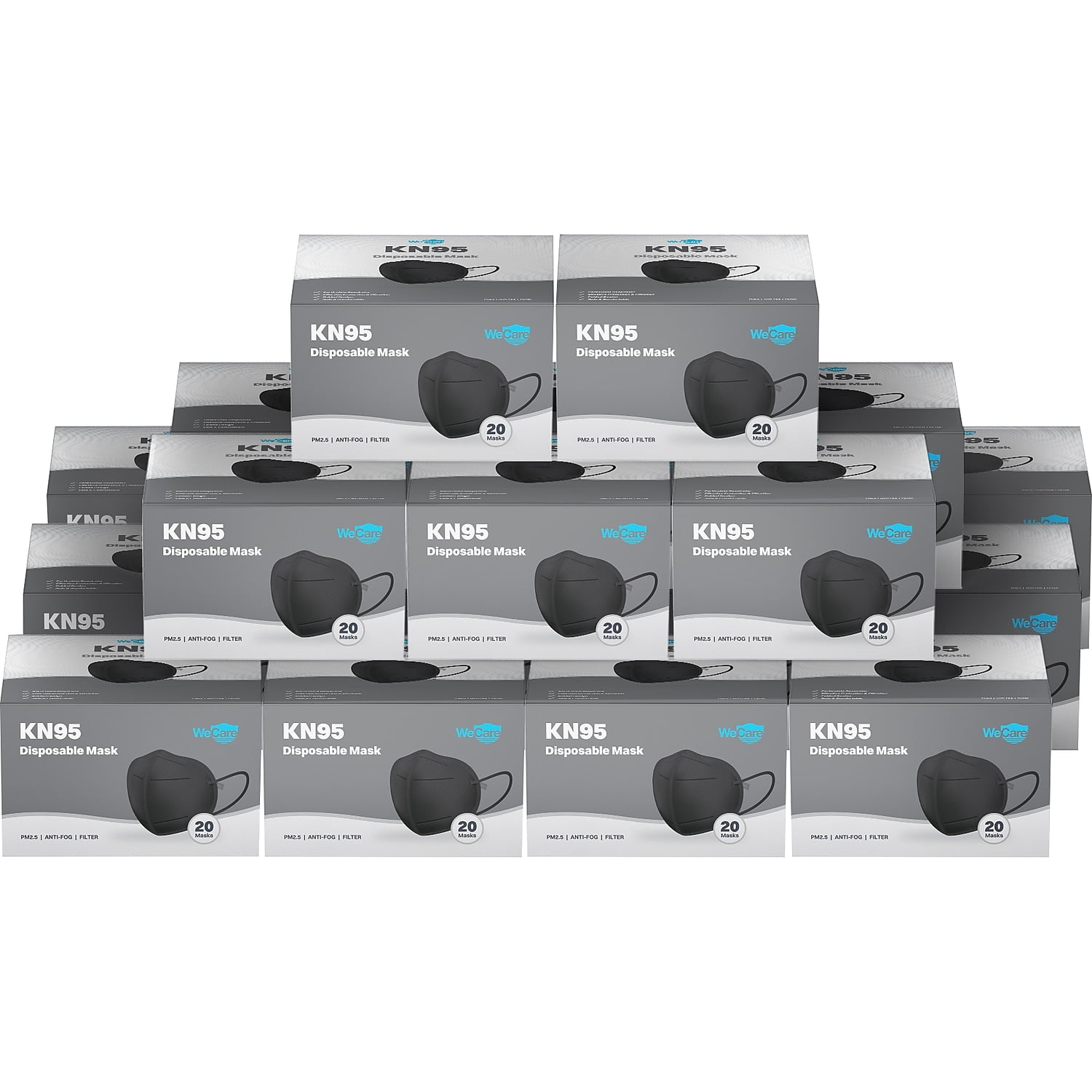 5-Ply Disposable Face Mask, Individually Wrapped - Jet Black (1000 Pack) - WeCare