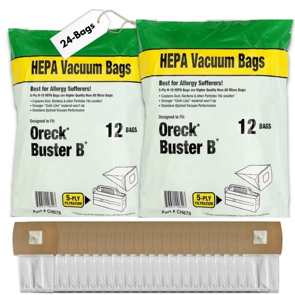 5-Ply HEPA Vacuum Bags Compatible with Oreck Buster B BB Models  Replaces PKBB12DW & PKBB12OF  24-Pack Cloth Bags for Compact Canister Vacuums