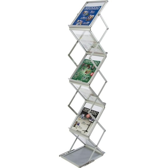 5 Pocket Catalog Rack for Floor with Carrying Case, Adjust to 44.5", 53", and 58.5" Tall - Silver (LITG7A)