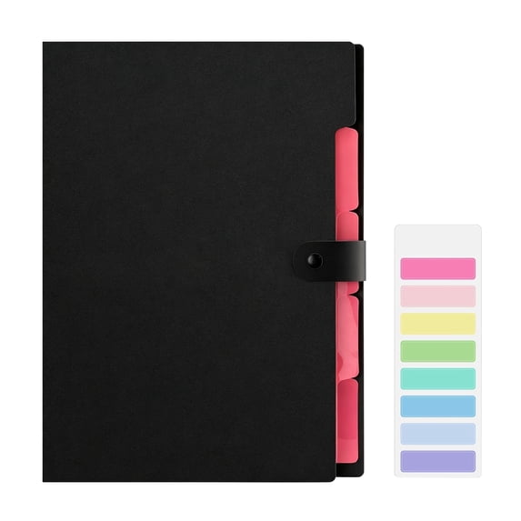 5-Pocket Expandable Accordion File Folder, Sturdy Plastic Expanding File Holder For Contracts, Receipts & Letter Documents (Black)