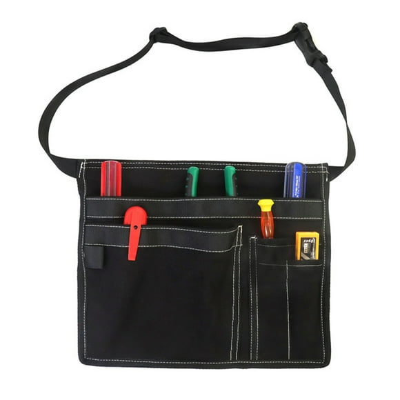 5-Pocket Single Side Tool Belt Pouch/Work Apron for Carpenters and Builders, Durable Canvas Construction, Adjustable Belt for Custom Fit,Black