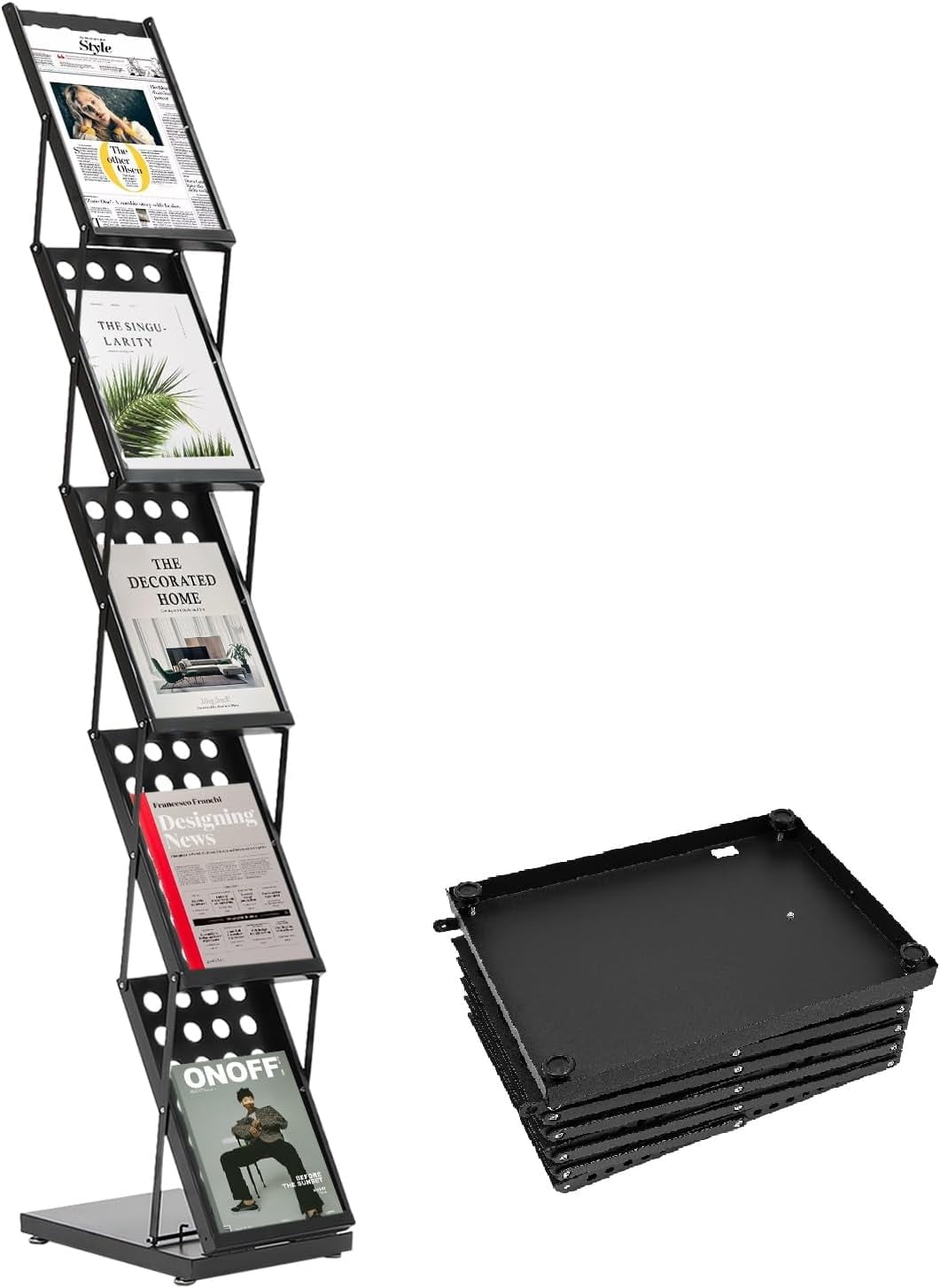 5 Pockets Folding Magazine Rack Foldable Magazine Display Racks Floor ...