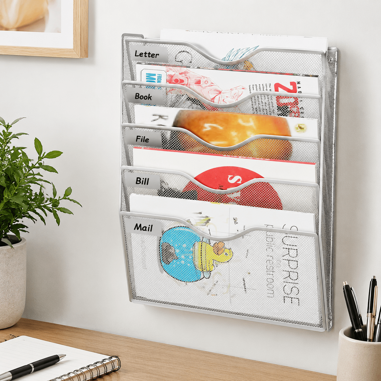 5 Pockets Hanging Wall File Organizer Mail Holder Mounted Paper ...