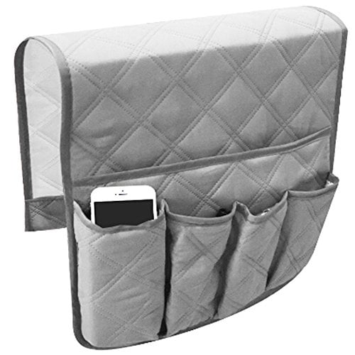 5 Pockets Sofa Armrest Organizer Couch Chair Double Sided Waterproof Caddy Organiser for TV Remote Control Magazine Book Newspaper Phone Holder Storage Bag (Grey)