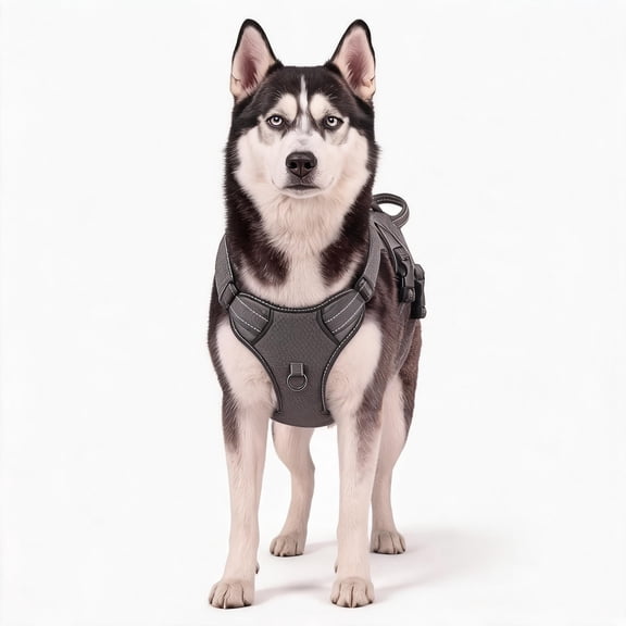 5-Point Adjustable Padded Dog Harness with Front and Rear D-Rings for Large Dogs Steel Grey 27-32 Inch Chest