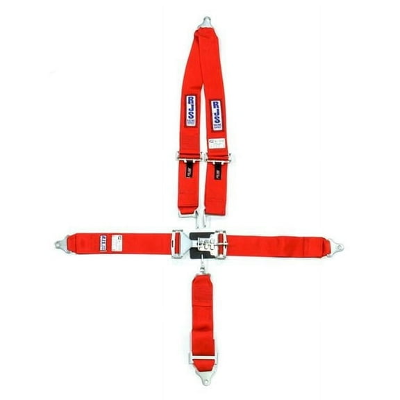 5-Point Restraint System - Bolt-In - Roll Bar Mount Shoulder Harness - 3 in. Anti-Submarine Strap - Red