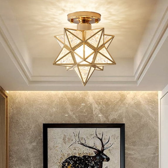 5-Point Star Crystal-Style PVC Ceiling Light Fixture, Flush Mount Small Modern Hallway Lighting Lamp for Corridor Entryway Balcony Closet Gold