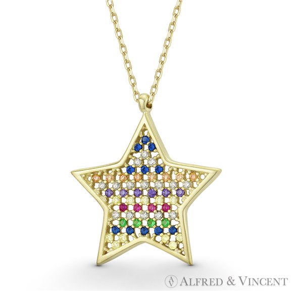 5-Pointed Star Cubic Zirconia Celestial Charm Pendant & Chain Necklace in .925 Sterling Silver