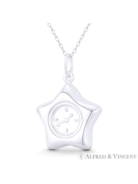 5-Pointed Star & Watch Face Celestial Charm 31x21mm (1.2x0.8in) Pendant in .925 Sterling Silver