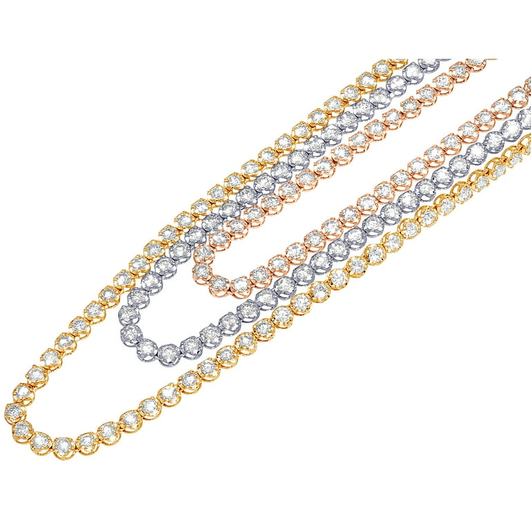 Pointer Solitaire CT Diamond Tennis Chain Necklace 8MM 14K