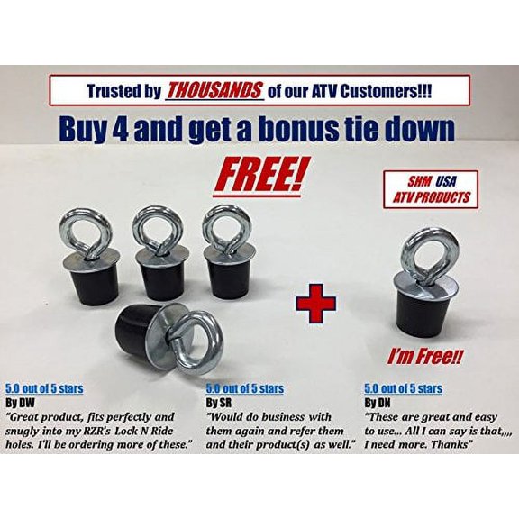 (5) Polaris Lock & Ride Lock and Ride Type Tie Down: Sportsman, RZR, ACE ATV's - Low Profile